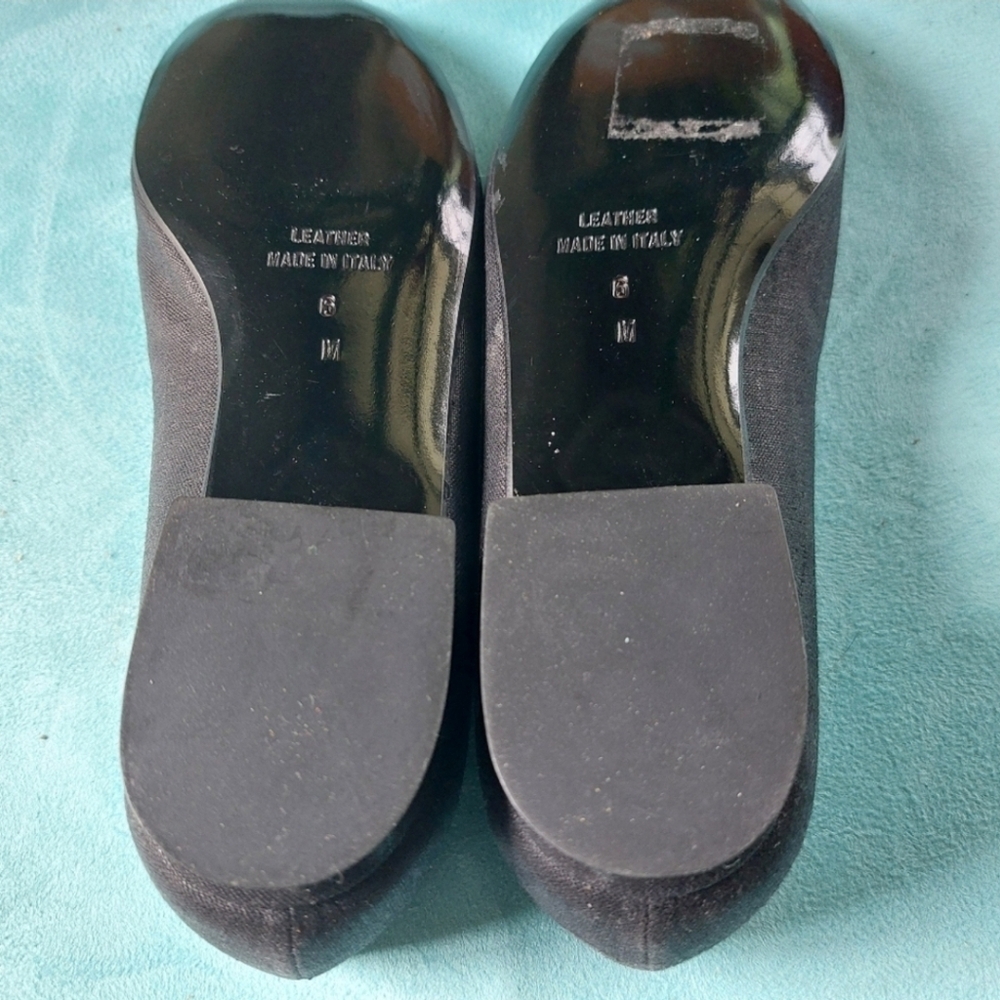Yves Saint Laurent Black Glazed Linen Women's Flats - Picture 4 of 5